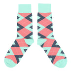 Coral Mint Argyle Wedding Groomsmen Men's Dress Socks