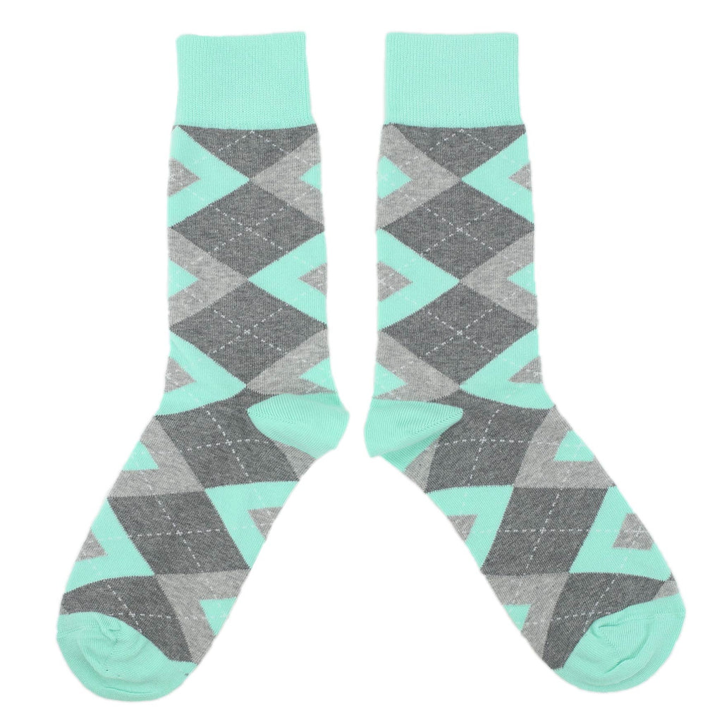 Mint Gray Argyle Wedding Groomsmen Men's Dress Socks with Matching Bow Tie