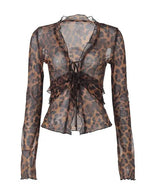 Leopard Print Mesh ruffled top