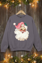 Retro Pink Santa Graphic Fleece Sweatshirts
