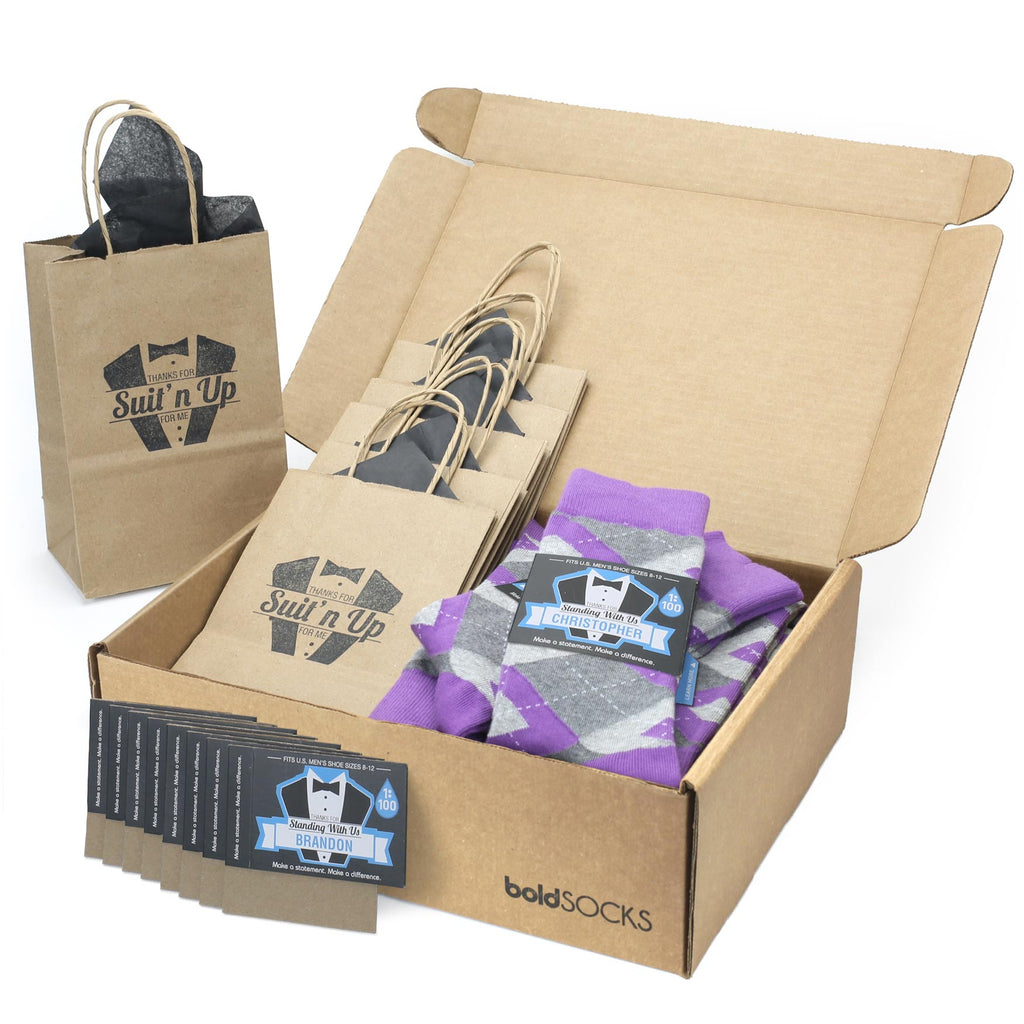 Customizable Groomsmen Gift Set Wisteria Purple Gray Argyle Men’s Dress Socks