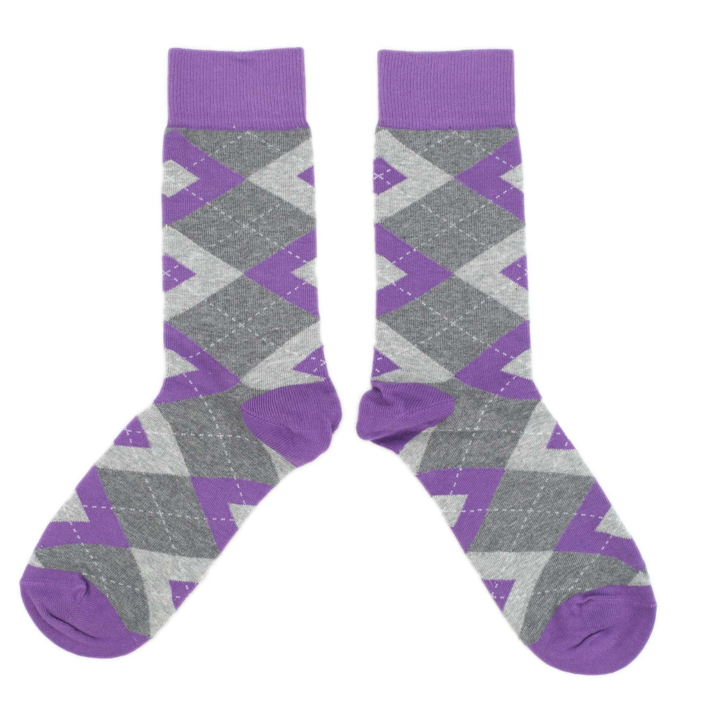 Customizable Groomsmen Gift Set Wisteria Purple Gray Argyle Men’s Dress Socks