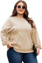 Apricot Loose Patchwork Crewneck Plus Size Sweatshirt