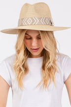 Aztec Jacquard Ribbon Straw Fedora Hat