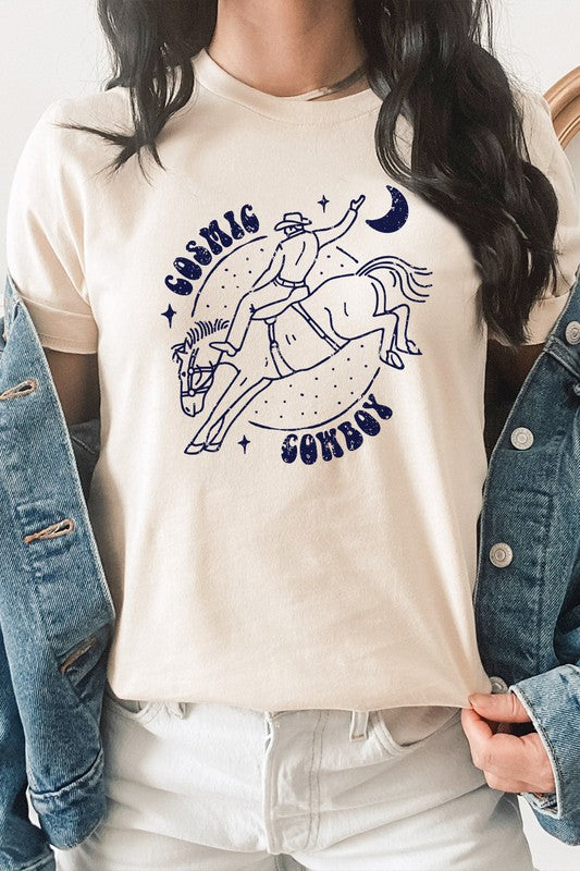 Cosmic Cowboy Space Horse Moon Graphic Tee T-Shirt