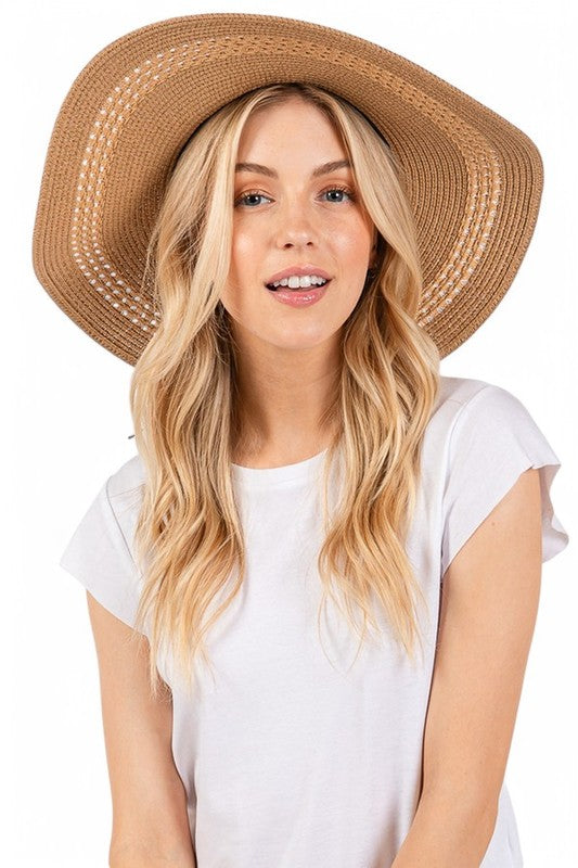 Evil Eye Hatband Floppy Straw Sun Hat