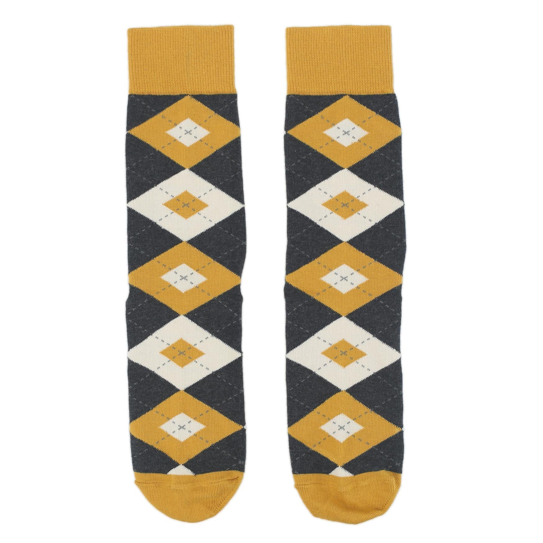 Mustard Yellow Grey Argyle Men's Dress Socks