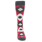 Cherry Red Gray Argyle Men’s Dress Socks