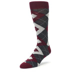 Wine Burgundy Grey Argyle Men's Dress Socks