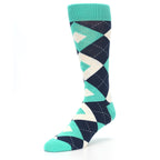 Turquoise Navy Argyle Wedding Groomsmen Men’s Dress Socks