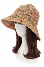 Cherry Embroidered Crochet Straw Bucket Hat