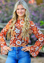 Mesh cropped printed top