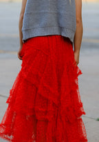 Mesh ruffle maxi skirt