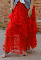 Mesh ruffle maxi skirt