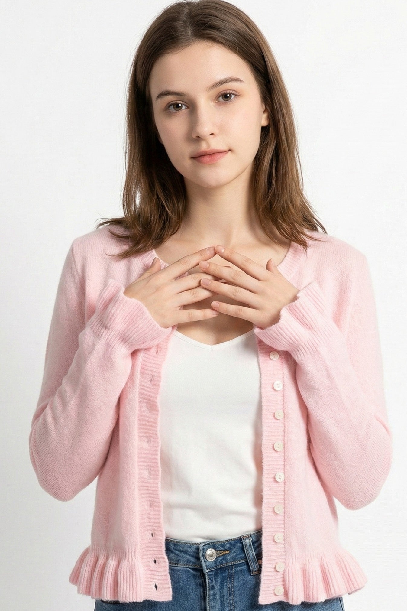 Sweetheart Ruffle-Trim Cardigan