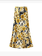 Satin Floral Print Skirt