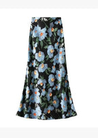Satin Floral Print Skirt