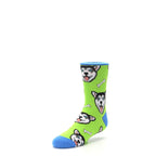 Lime Green Happy Husky Dog Socks - Kid's Dress Socks