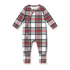 Plaid Baby Christmas Zipper Romper With Convertible Cuffs