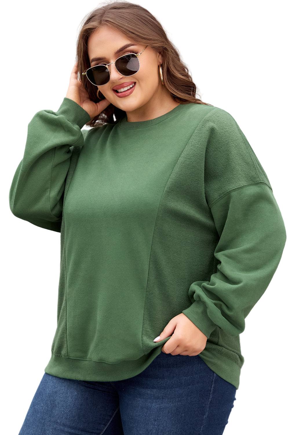 Apricot Loose Patchwork Crewneck Plus Size Sweatshirt