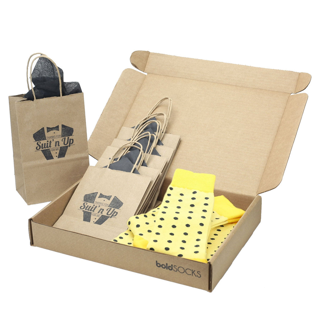 Customizable Groomsmen Gift Set Yellow Gray Polka Dot Men's Dress Socks