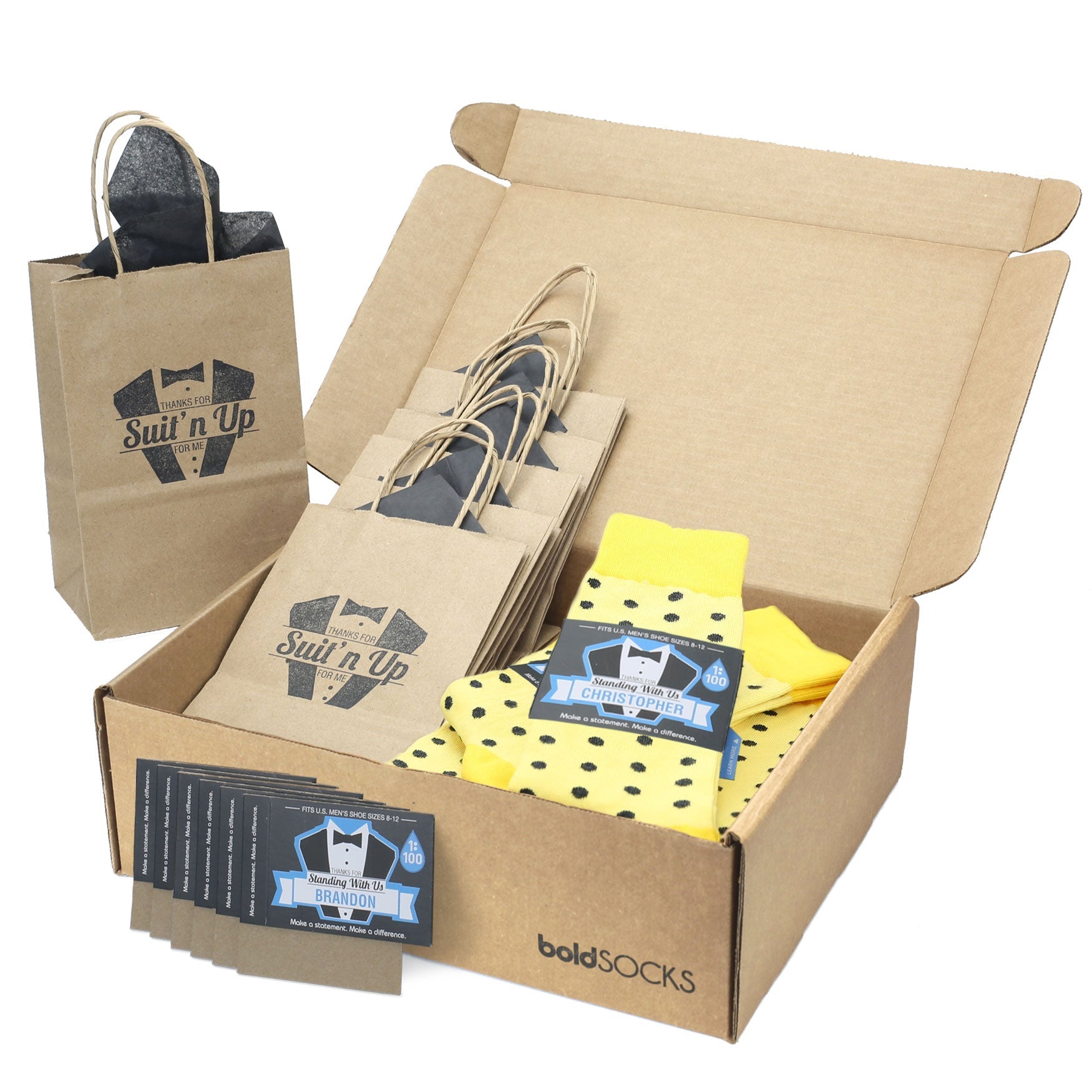Customizable Groomsmen Gift Set Yellow Gray Polka Dot Men's Dress Socks