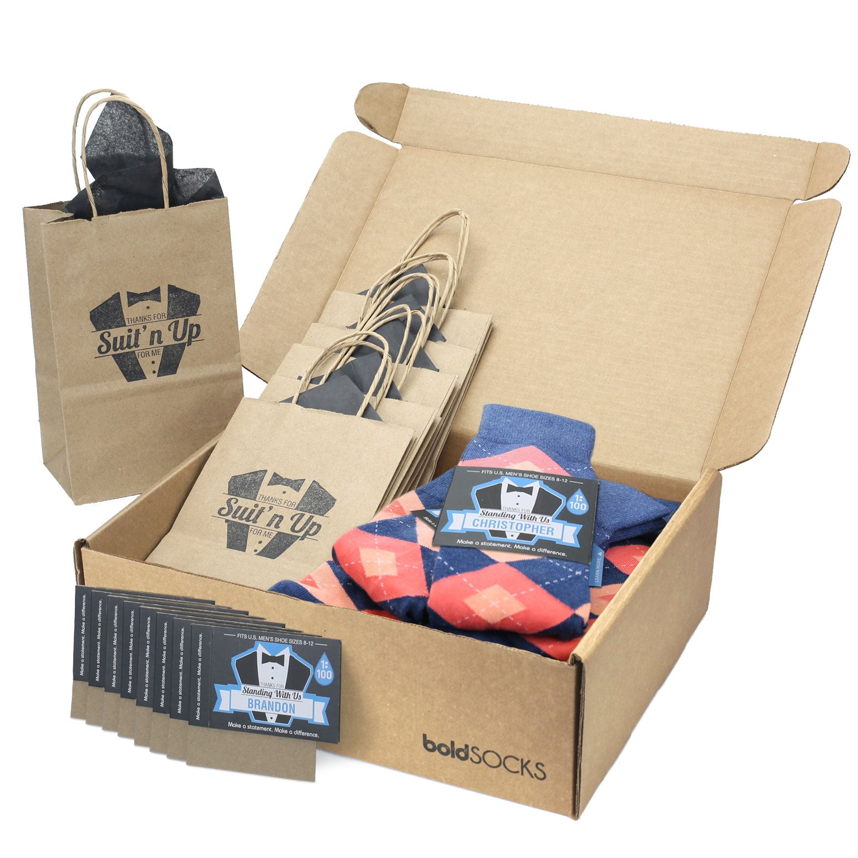 Customizable Groomsmen Gift Set Sunset Navy Argyle Men’s Dress Socks