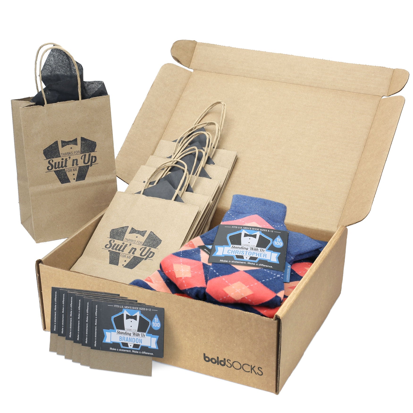 Customizable Groomsmen Gift Set Sunset Navy Argyle Men’s Dress Socks