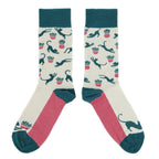 Cream Teal Cat Socks - Women's Novelty Socks