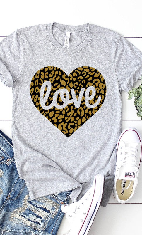Love Leopard Heart Graphic Tee T-Shirt PLUS