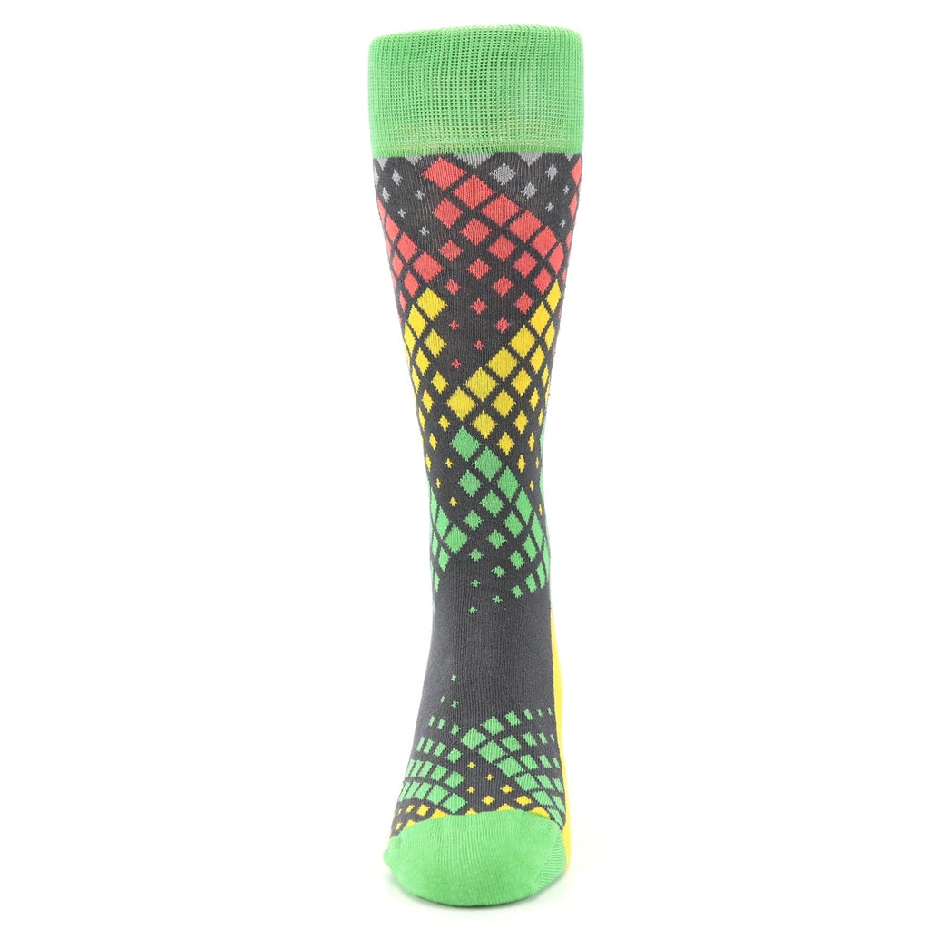 Green Red Yellow Fading Squares Socks -  Men's Dress Socks