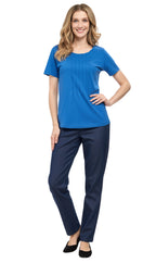 Women's Short Sleeve Pintuck Scoop Neck T-Shirt — 100% Cotton Knit