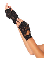 Lace keyhole fingerless gloves O/S BLACK