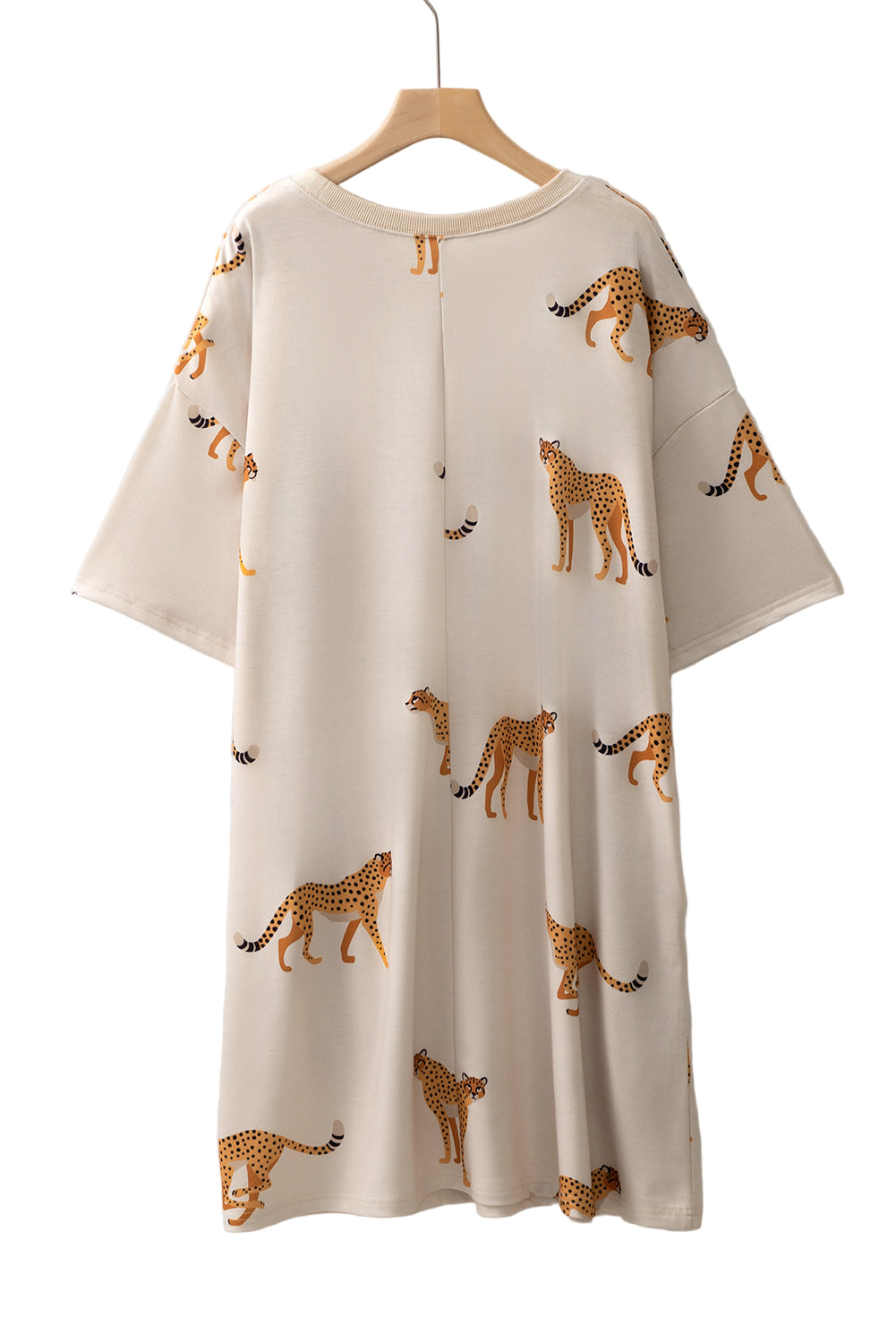 Apricot Plus Size Cheetah Print Side Pockets T Shirt Mini Dress