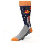 Blue Orange Spaceship Men's Dress Socks