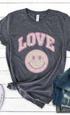 Retro Love Smiley Face Graphic Tee T-Shirt PLUS