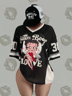 Hip-Hop Sporty Loose Mesh V-Neck Retro T-Shirt – Doll Drop Shoulder Short Sleeve Streetwear Tee