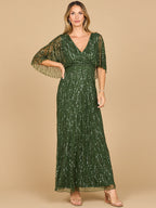 Beaded Gown with Cape Sleeves