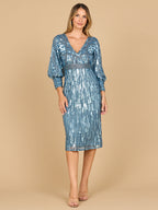 Lara 28855 - Beaded A-line Midi Dress with Long Sleeves