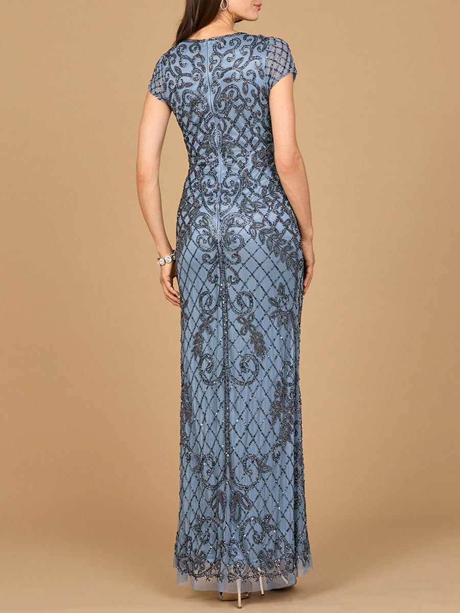 Cap Sleeve Mermaid Beaded Gown