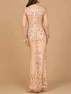 Beaded Long Sleeve V-neck Gown