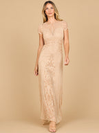 Lara 28869 - Beaded Cap Sleeve Illusion Plunge Gown
