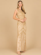 Lara 28876 - Beaded Cap Sleeve Sheath Gown