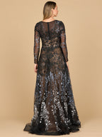 Lara 28878- Long Sleeve V-Neck Ombre Lace Gown