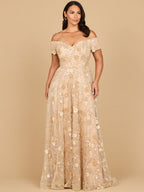 Lara 28882- Off Shoulder A-Line Floral Gown