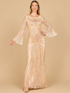 Lara 28887 - High Neck Beaded Dress with Bell Sleeves