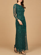 High Neck, Long Sleeve Beaded Gown