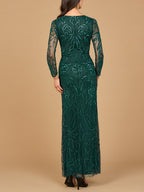 High Neck, Long Sleeve Beaded Gown