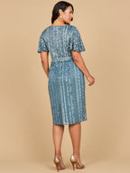 Beaded Midi Dress with Flutter Sleeves
