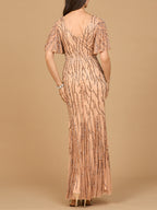 Beaded Gown with Flutter Sleeves